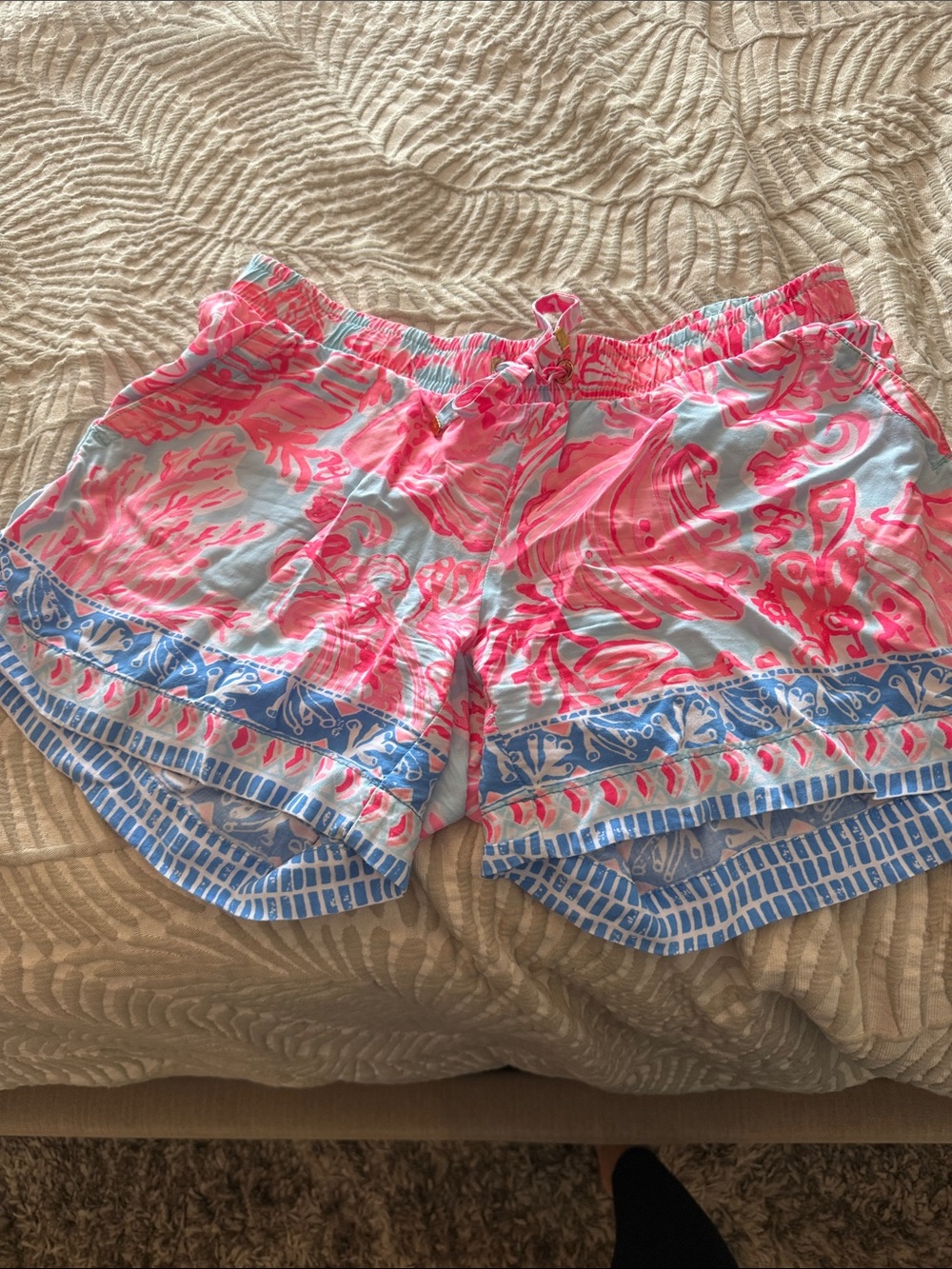 Lilly Pulitzer Pink & Light Blue Printed Athletic Lounge Shorts